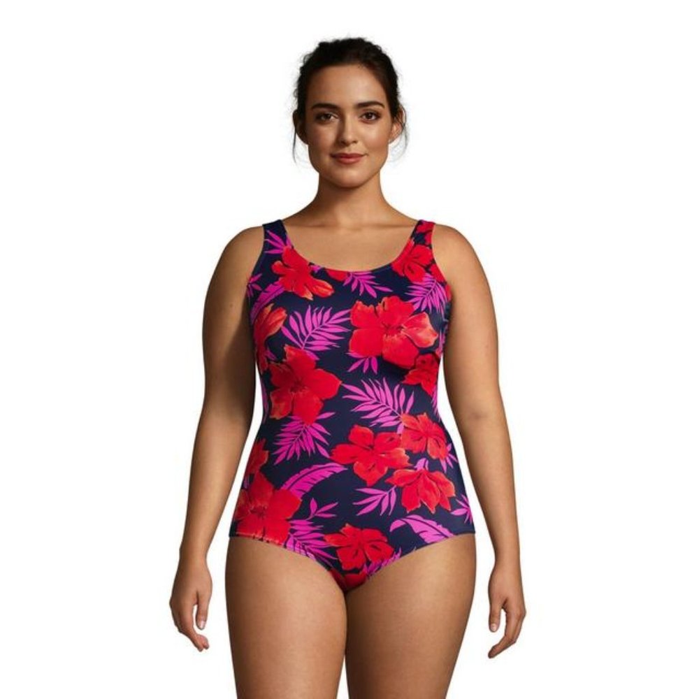 NWT Lands' End One Piece Softcup Tugless Tummy Control One Piece 16 $80 2D173